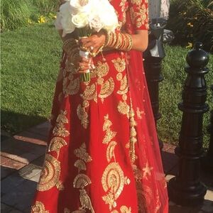 Red and Gold Embroidered Lehenga
